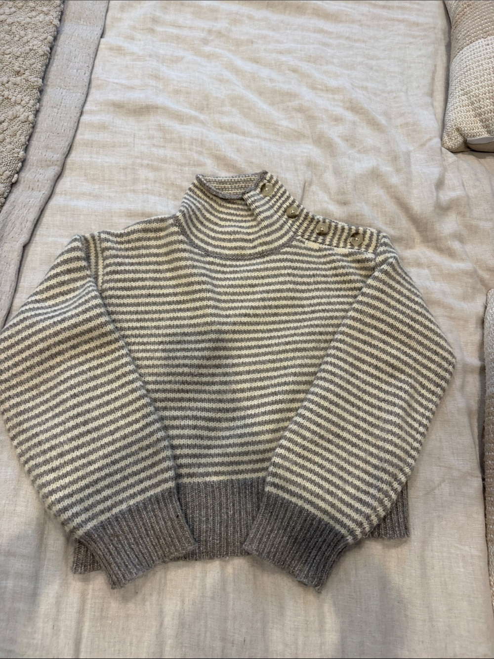 Universal Thread Striped Cowl Neck Sweater - Gray & Cream